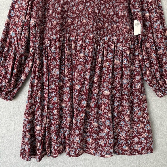 Old Navy Women Dress 2X Burgundy Floral Smocked Cottagecore Country Boho Prairie - Picture 4 of 15